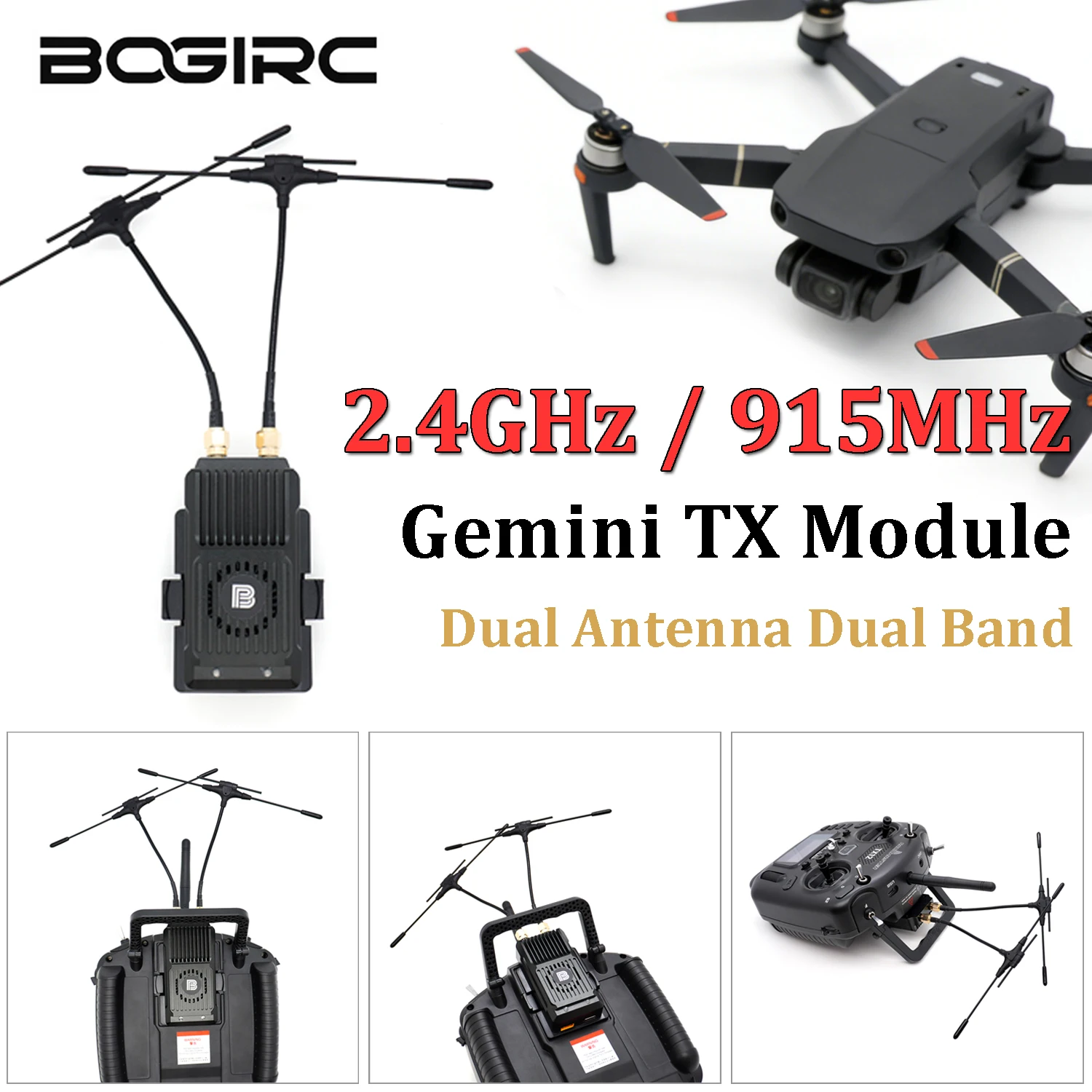 BOGIRC ELRS 2.4GHz/915MHz Gemini TX Module Dual Antenna Dual Band JR Interface ExpressLRS for RC Long Range FPV Drone Quadcopter
