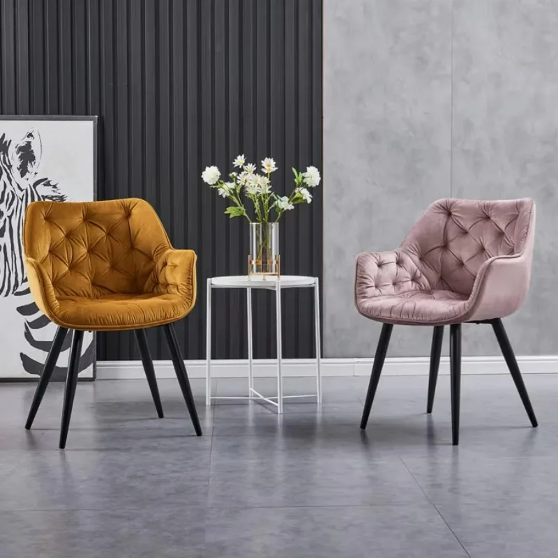 2 Pcs Nordic Modern Luxury Tufted Velvet Dining Chairs, Upholstered Soft Armrest Chairs for Living Room Dining Table Home Decor view 3