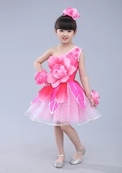 2024 Girls Pink Flower Dance Costumes Kindergarten Performance Clothing Festival Dance Dress Carnival Supplies Kids Dance Wear