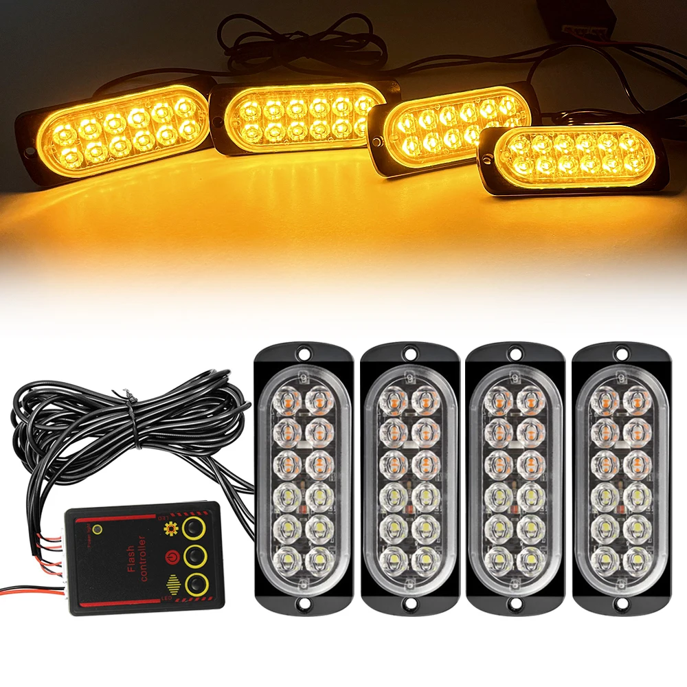 48LED Car Front Grille Flash Lighting 12V 24V Police Emergency Strobe Warning Lights Fireman Flashing Beacon Amber Signal Lamp