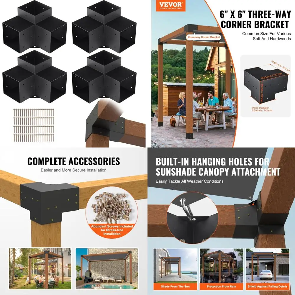 

Сверхмощные трехсторонние угловые кронштейны для деревянной перголы 6x6, базовый комплект для столба «сделай сам», простая установка, идеально подходит для наружных конструкций