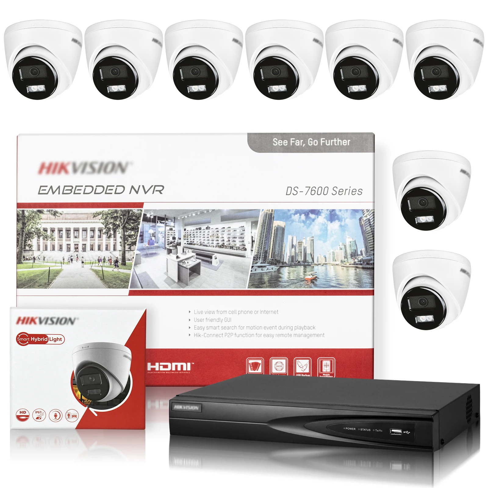 Hikvision 4K 8MP POE Turret IP Camera DS-2CD1383G2-LIUF With DS-7608NI-Q1/8P NVR Smart Hybrid Light Plug Play APP SD Card Slot