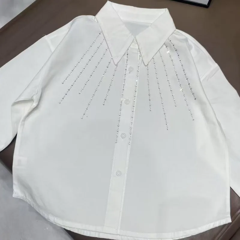

2025 Baby Children's Clothing Spring Big Kids Clothes Long-sleeve White School White Lace Girls Blouses Children Cotton Shirt