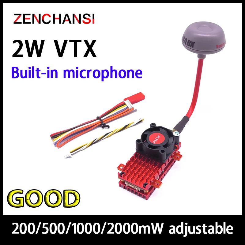 Transmisor Inalámbrico FPV, dispositivo con micrófono incorporado, más de 20Km de alcance, 5,8G, 2W, 2,1mm, CMOS, 1200TVL, cámara fpv para Dron