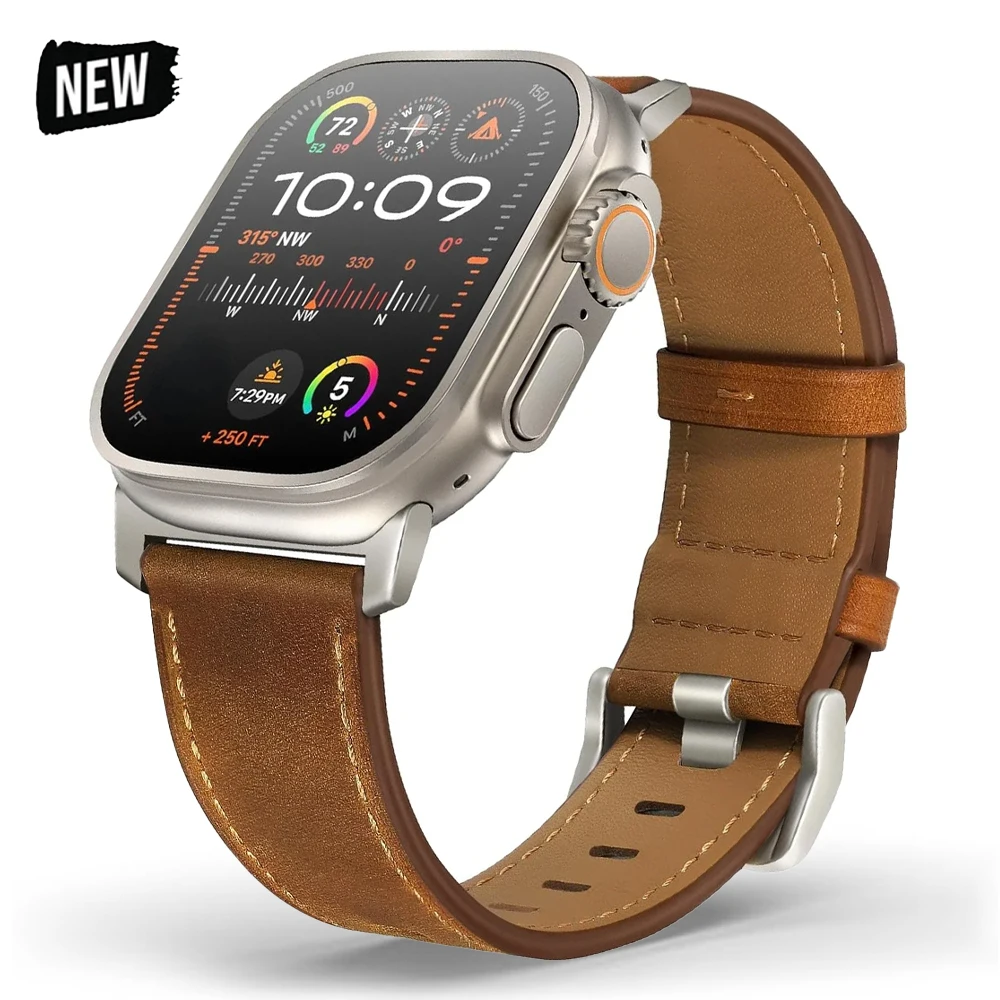 

Ремешок из натуральной кожи для Apple Watch Ultra 2 49 мм 9 8 7 45 мм 41 мм, роскошный браслет для iWatch series 6 5 4 3 se 40 42 44 мм