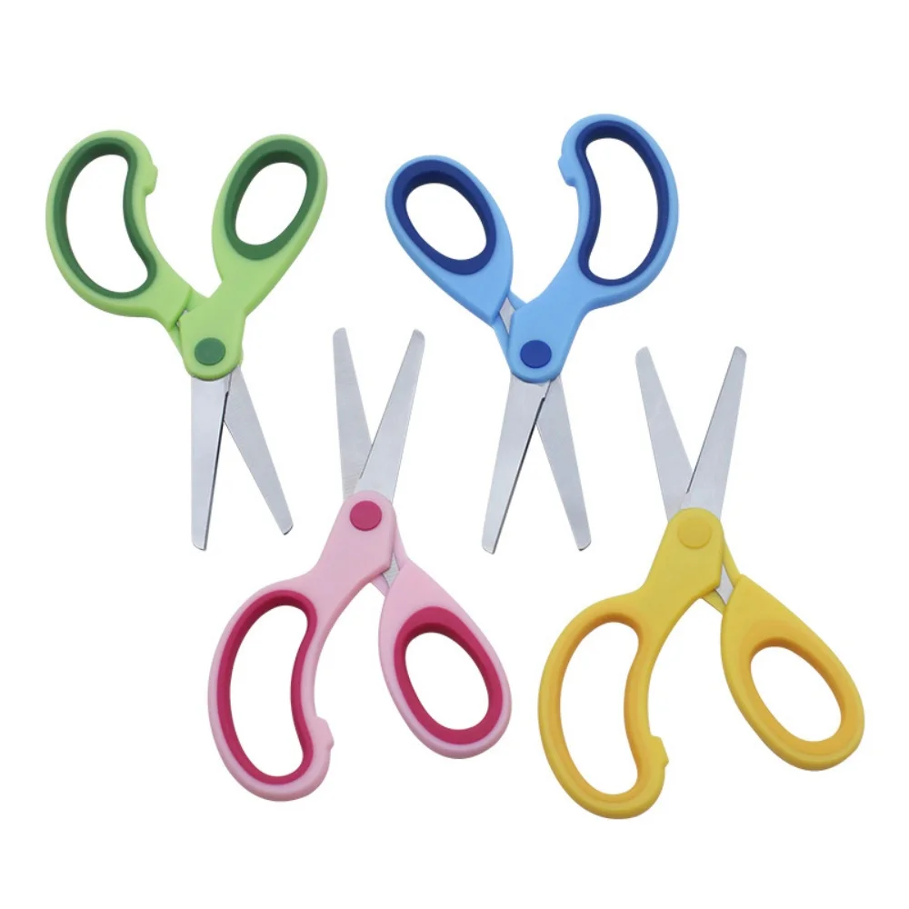 مقص للأطفال شفرة فولاذية مقاومة للصدأ تصميم آمن مقص قطع الورق لألبوم اليوميات الفنية الجميلة واللوازم المدرسية المكتبية