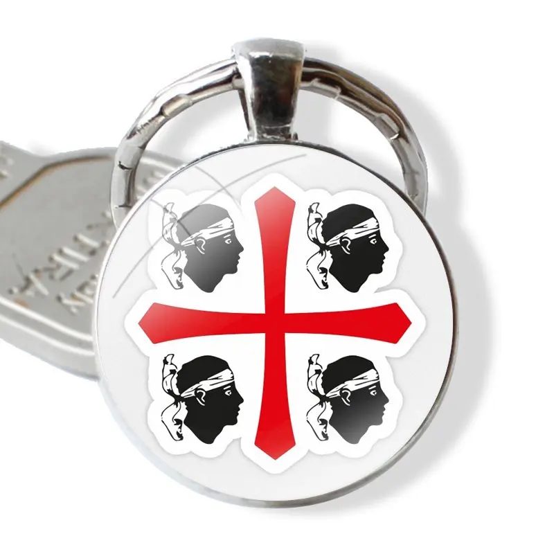 Flag Of Corsica Keychain Handmade Glass Cabochon Key Ring Holder Pendant Key Chains