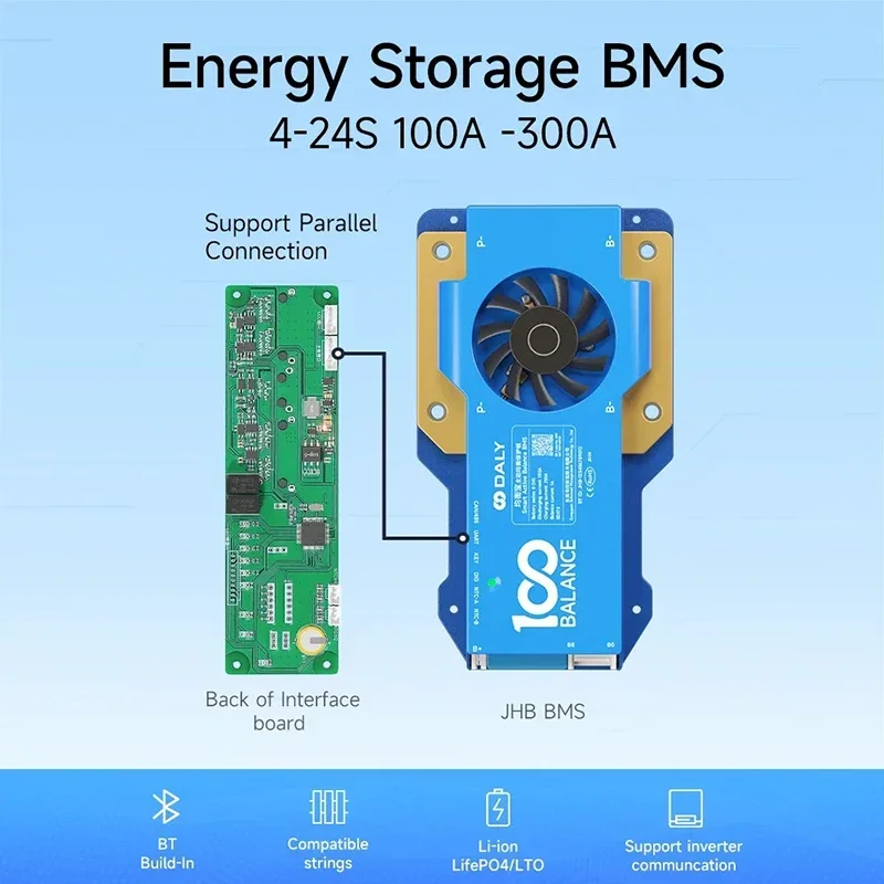 Balance active Smart BMS avec ventilateur de refroidissement, stockage d'énergie, carte de protection de batterie au lithium, 4-24S, 250-500A, veFePo4, Eddie ion LTO