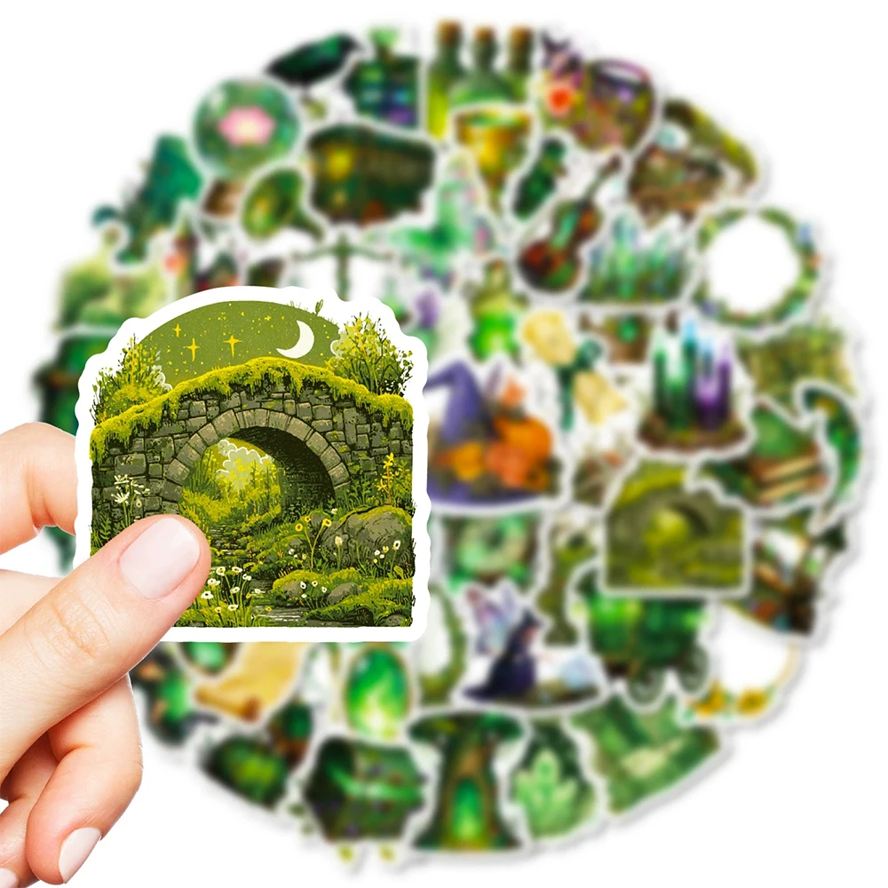 10/30/56pcs 레트로 그린 포레스트 매직 스티커 고딕 마녀 데칼 장식용 스케이트보드 전화기 기타 쿨 만화 스티커 데코