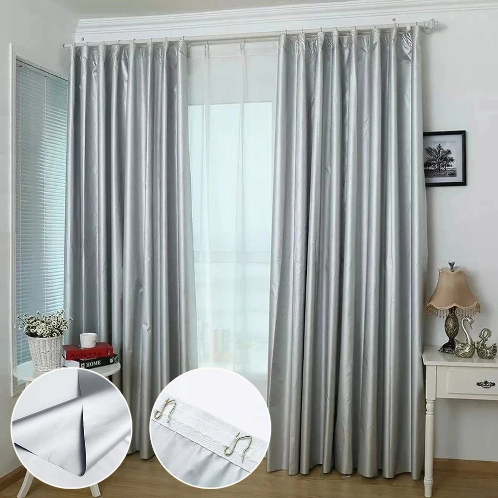 

Easy Install Sunscreen Protection Thermal Insulation Curtain with Hook Silver Coated Fabric Shade Cloth Home Office Decoration