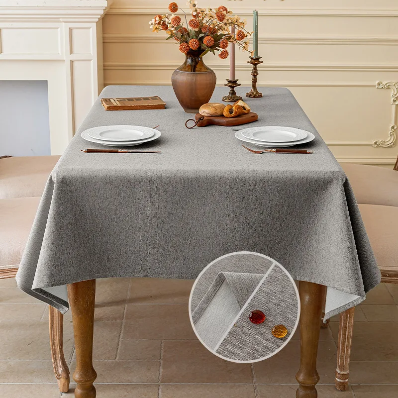 

Three-Proof Cotton Linen Tablecloth Waterproof Dustproof Solid Color Rectangular Dining Table Cloth