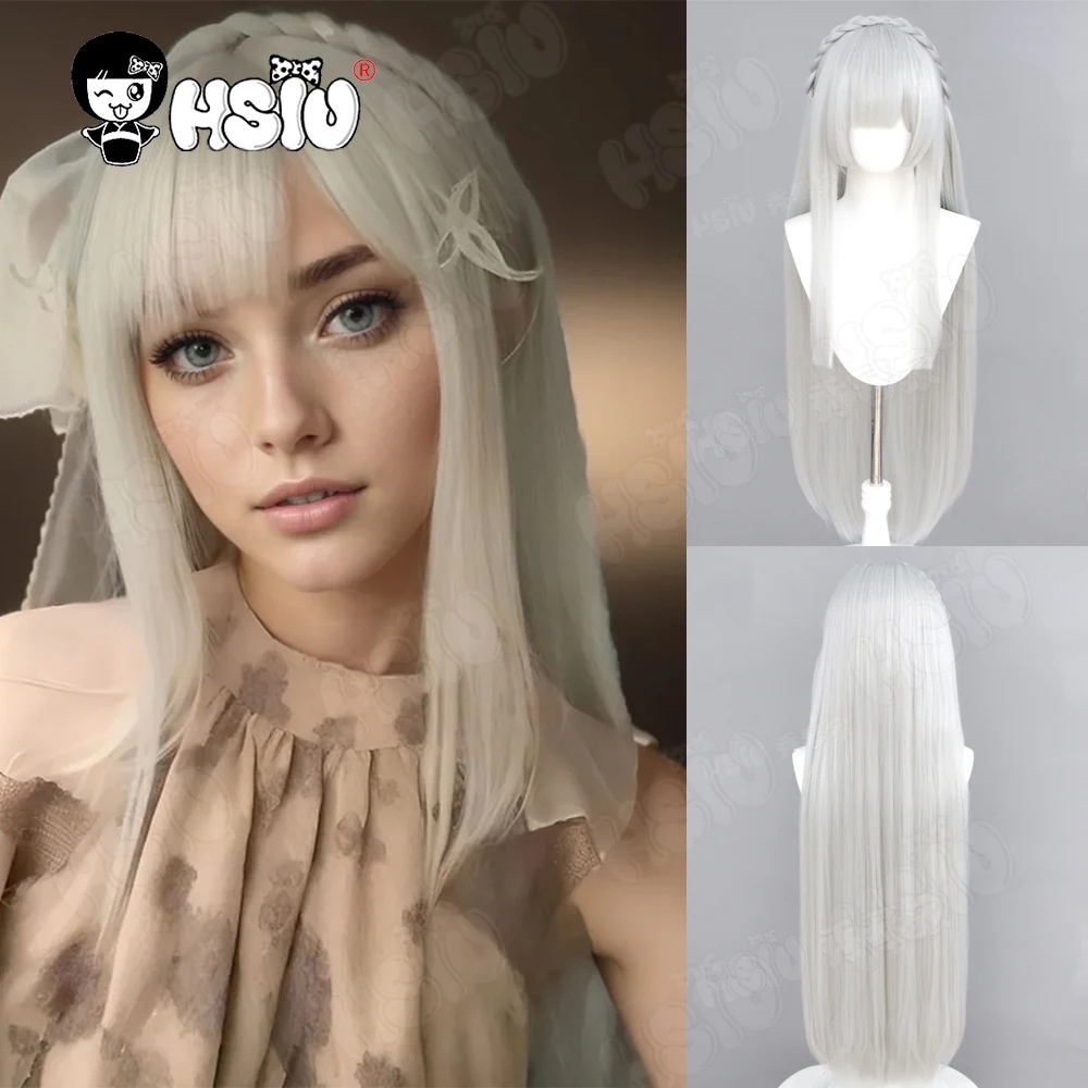 Emilia peruka do cosplay peruka syntetyczna z włókna 「HSIU 」 srebrnoszara długa peruka Anime Re Zero Kara Hajimeru Isekai Seikatsu Emilia peruka do cosplay