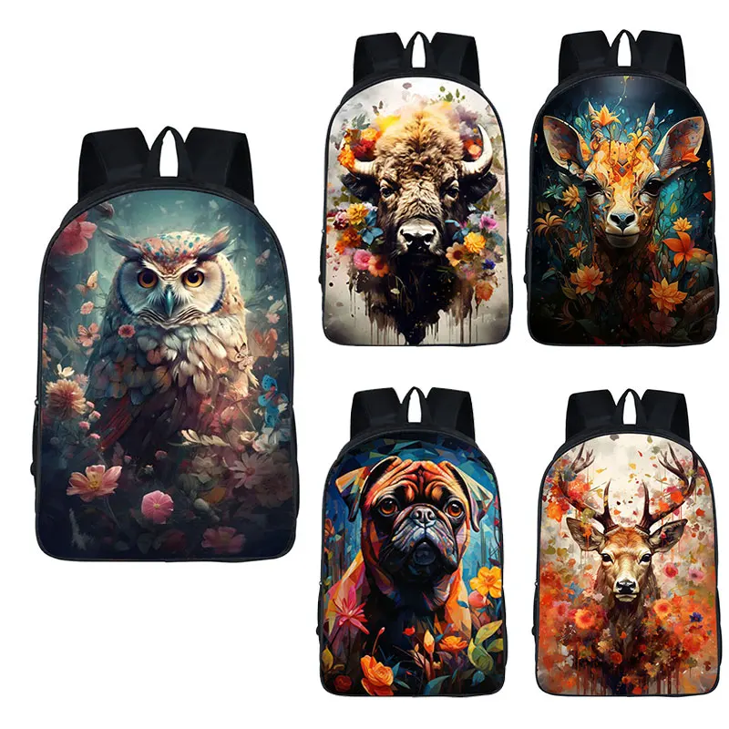 Animals Tiger Deer Owl Print Backpack Women Men Travel School Bags For Teenager Book Bag Laptop Daypack Kids Rucksacks