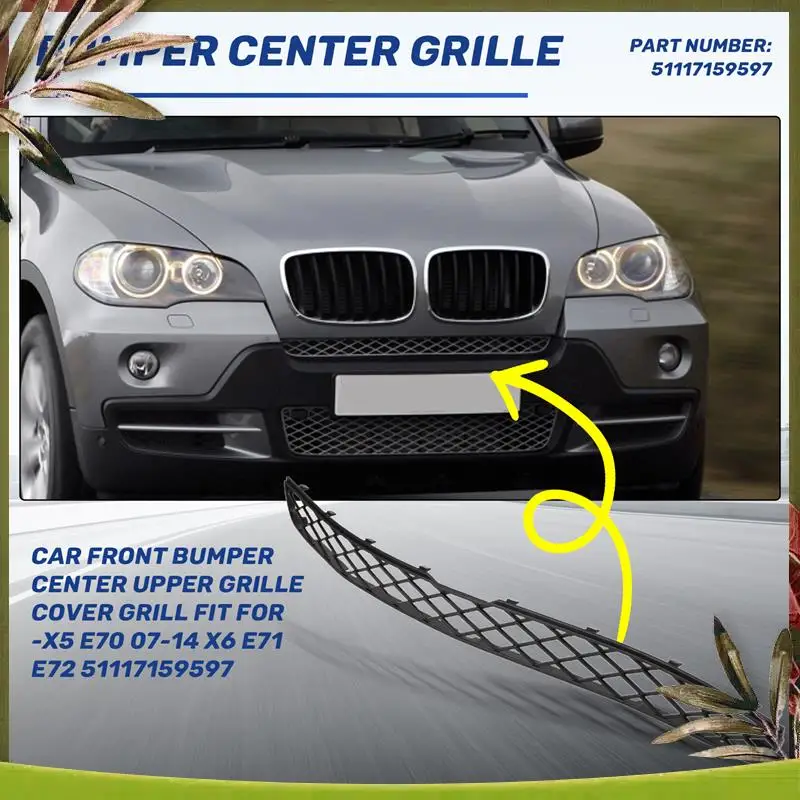 

AB98-Car Front Bumper Center Upper Grille Cover Grill Fit For BMW-X5 E70 07-14 X6 E71 E72 51117159597