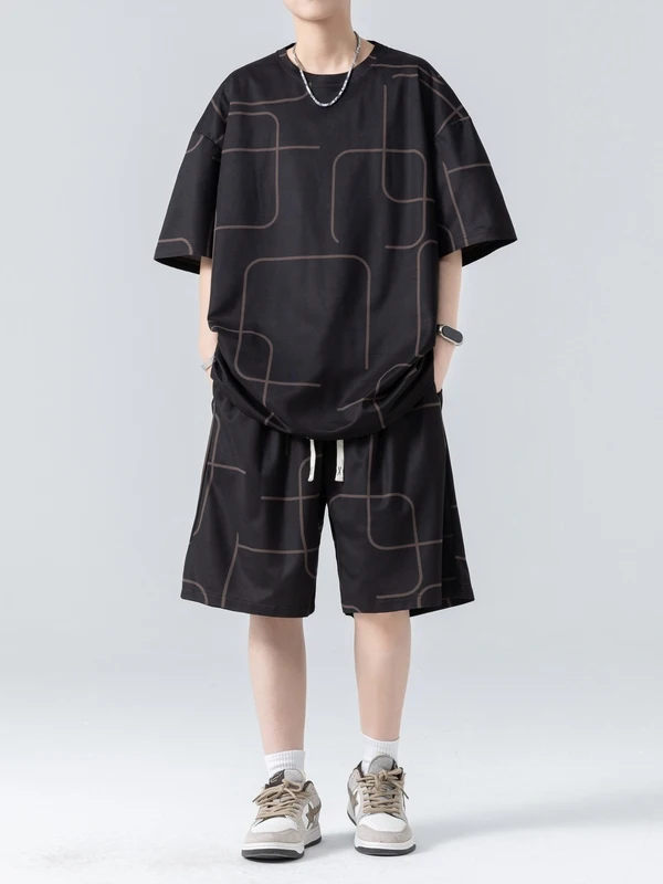 

Летний повседневный спортивный костюм для молодежи: футболка и брюки-капри из полиэстера