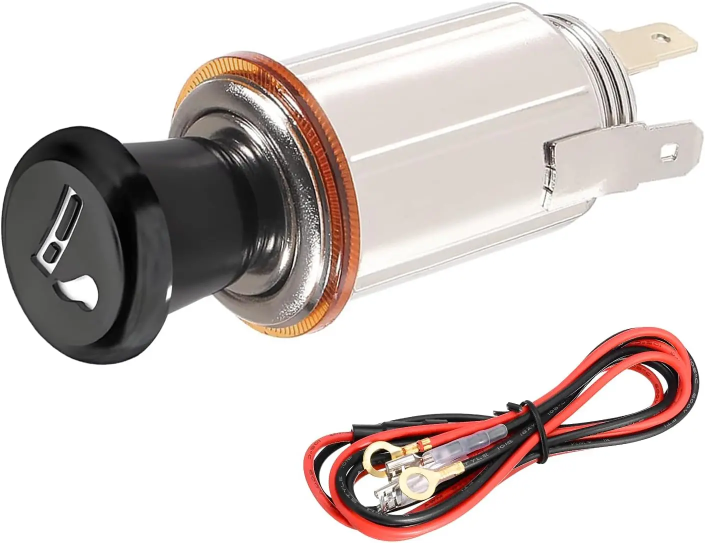 Car Cigarette Lighter with Cable, DC 12V Cigarette Lighter Element Socket Replacement with Eject Button, Metal Female Power Outlet Socket Plug for Sedans Trucks SUVs Marines