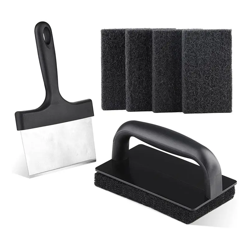 M10K Griddle Cleaning Kit Flat Top Scouring Pads with 6In Grill Scraper Non Scratch Griddle Scrubber Cleaning Pad
