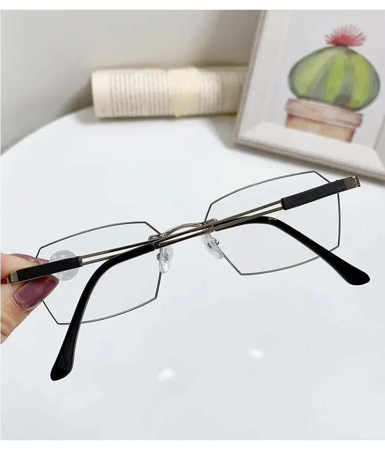 Randlose Lesebrille für Damen, Anti-Blaulicht-Schnittkante, mittleres Alter und ältere Menschen, modische Brillen für Herren – Detail 9