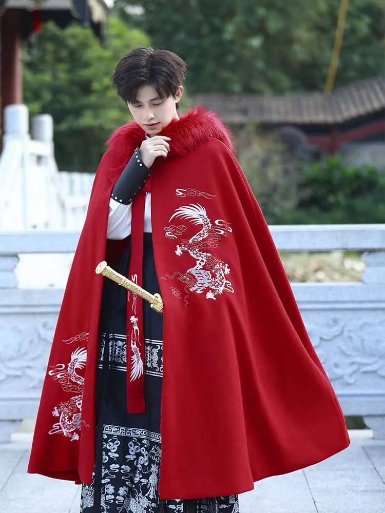 Hanfu กระโปรงหน้าม้าสำหรับผู้ชายกระโปรงพลีทสีทองงานสานแบบจีน kemeja Hitam + กระโปรงสำหรับ4XL ขนาดใหญ่พิเศษสำหรับฤดูหนาว