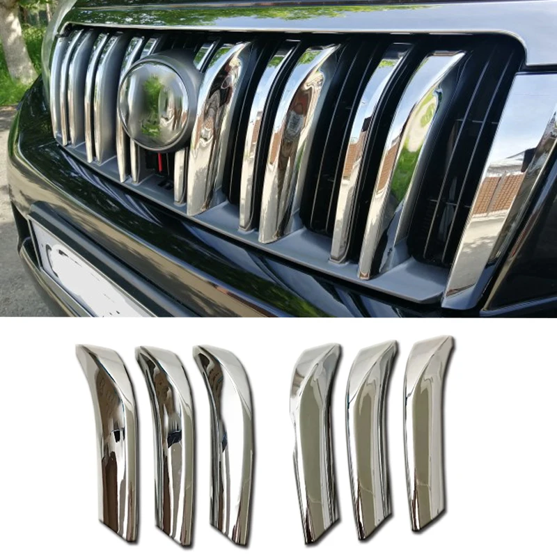 

For Toyota Land Cruiser Prado 150 FJ150 2010 2011 2012 2013 ABS Chrome Front Grille Trim Sticker Car Styling Accessories 6PCS