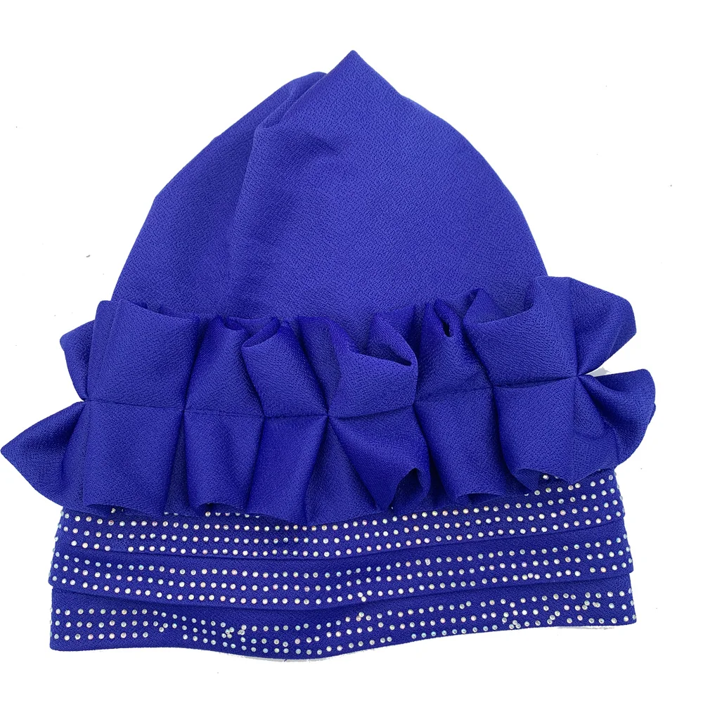 Shining Diamonds Women\'s Turban Cap Ruffle Flower Pleated Head Wraps Muslim Headscarf Bonnet Femme Musulman Turbante Hat