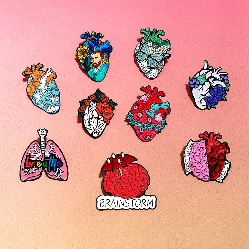 

AniPins Enamel Heart Brain Pins 9-design Metal Butterfly Flowers Heart Brain-storm Brooch Pin On Bags Coats Lapel Badge Gifts
