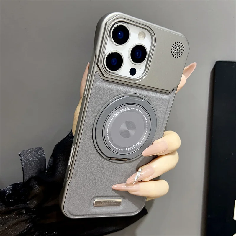 

Luxury Magnetic Leather Aromatherapy Case For iPhone 12 13 14 15 16 17 Pro Max Rotate Bracket Wireless Charging Borderless Cover