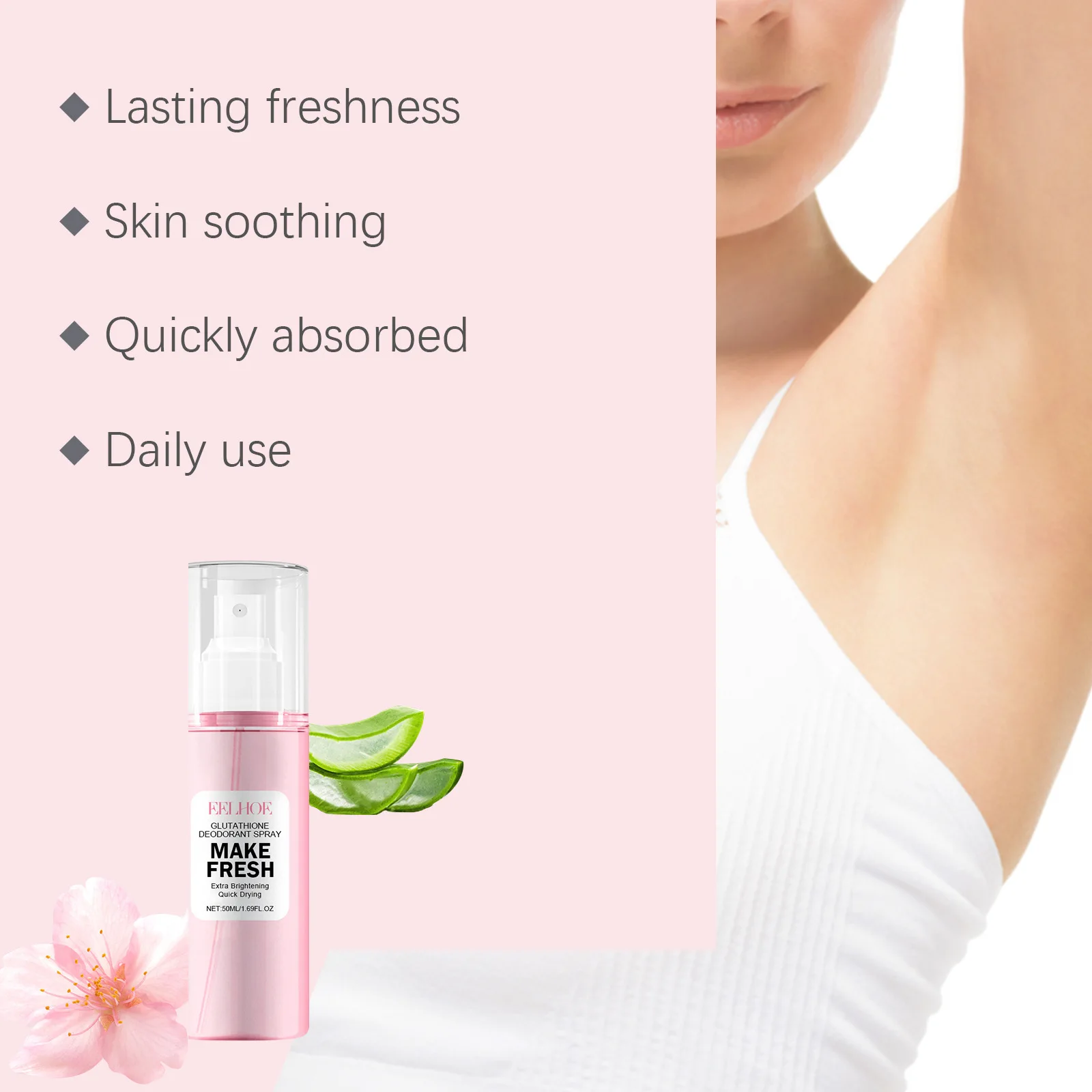 EELHOE Underarm Odor Remove Spray Effective Odor Eliminator Anti Sweat Antiperspirant Perfume Lasting Aroma Deodorant Spray 50ml