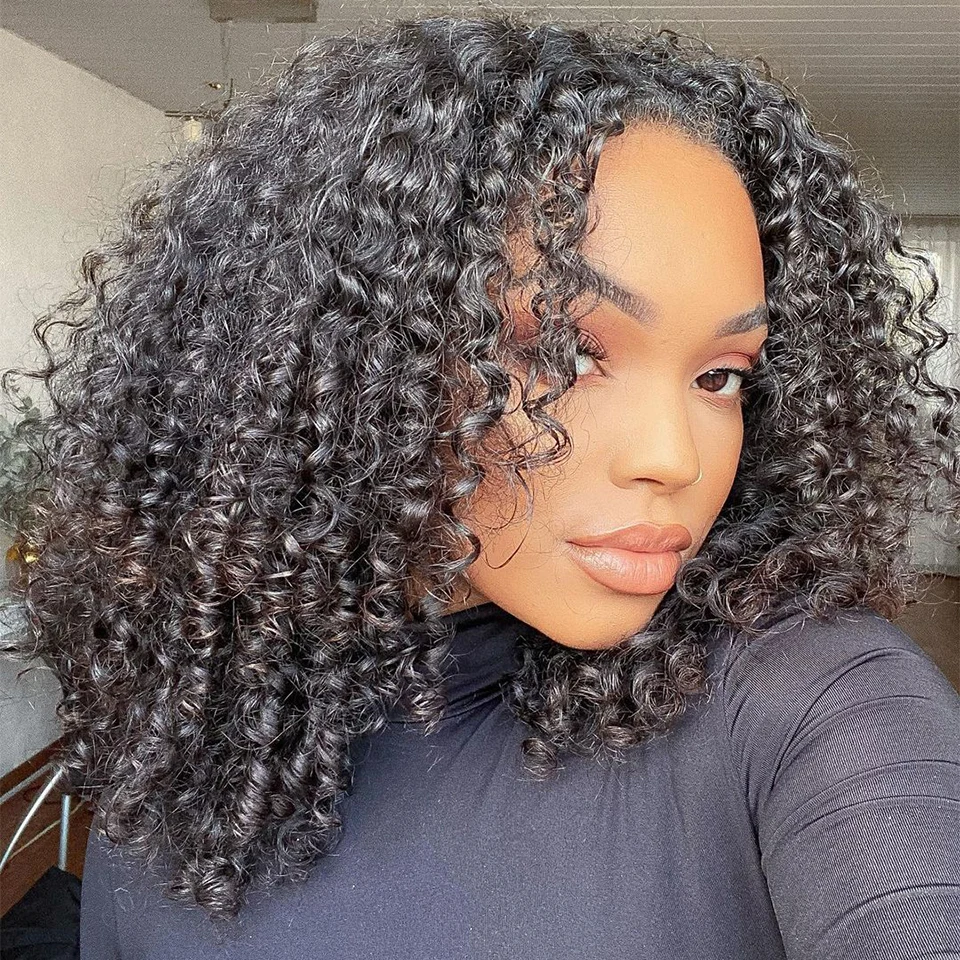 

ISEE Hair Glueless Kinky Curly Half Wig 250 density Human Hair Wigs Curly Half Wig With Drawstring Seamless Clip Ins Flip Over