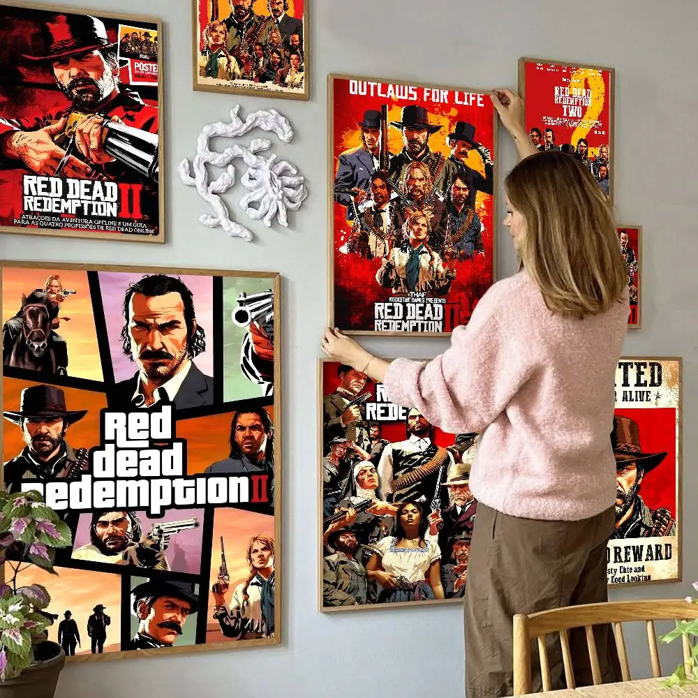 لعبة شعبية R-Red Dead R-RedemptionS-S 2 أنيمي الملصقات لزجة الديكور اللوحة جدار الفن الأبيض كرافت ورقة جدار ديكور