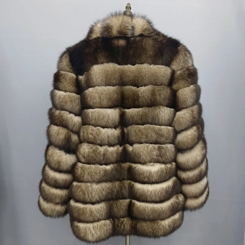 New Women's Classic 100% True Fox Fur Coat Length 70cm Winter Fashion True Fur Coat with Internal Elastic Rope Design