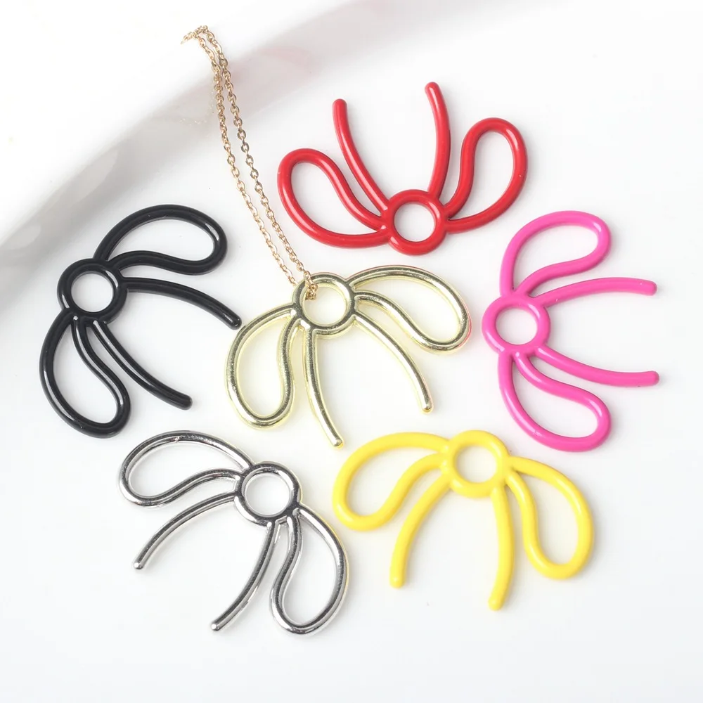 Trendy New Hollow Out Style Rubber Enamel Oil Drop Jewelry Tie Bow Charms Necklace Earring Metal Pendants 22*32mm 50pcs