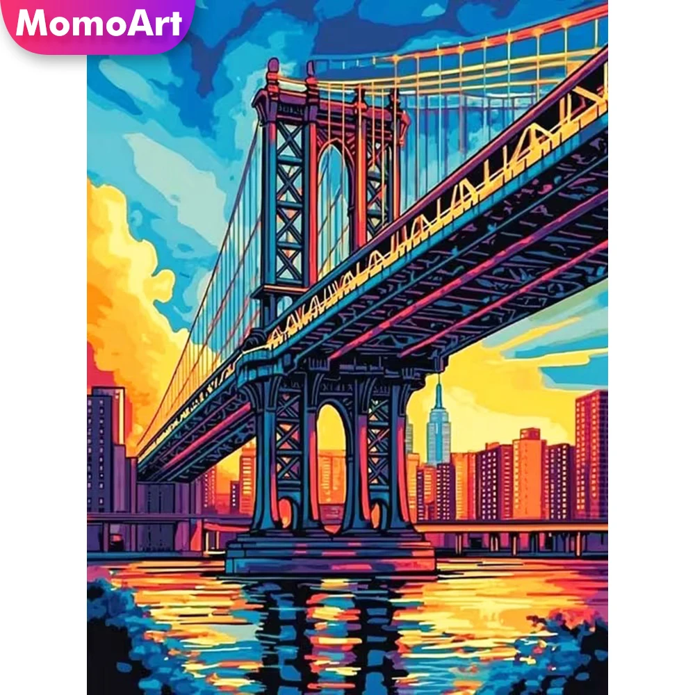 Momoart 5D DIY Diamantmalerei Brücken-Landschaftsbild Strass-Diamant-Mosaik Stadt-Stickerei Handgemachtes Hobby