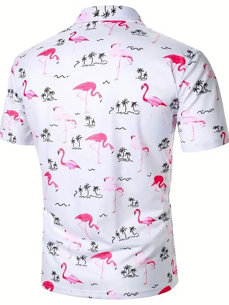 Casual, short-sleeved, lightweight shirt with flamingo print for men, men's shirt for summer, tops for men