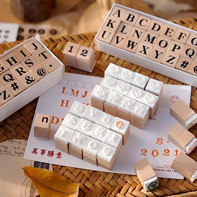 4-40pcs/set Letters Retro Seal Wood Stamps Wooden Rubber Stamps Scrapbooking Stationery DIY Craft Album Decoration Handmade