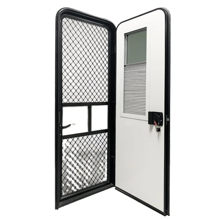 1800x620mm RV Entrance Door, Aluminum Alloy Frame Double Layer Acrylic Window with Lock, Caravan Door with Shading And Flyscreen