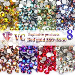 VC Czerwone złote kryształki bez mocowania na gorąco Flatback Crystal Stone Glitter Strass do dekoracji ślubnych 3D Nail Art