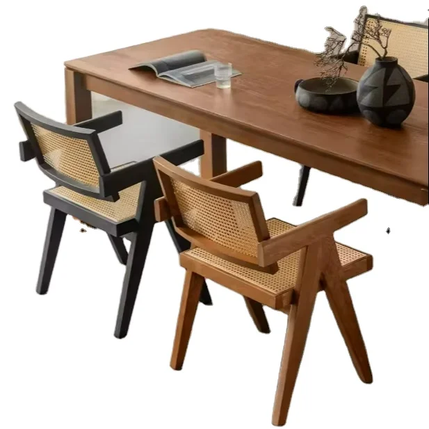 

Скандинавский обеденный стул из цельного дерева из ротанга, домашний балкон, стул из ротанга для отдыха, сетчатый красный японский стул для проживания в семье, Чандигарх