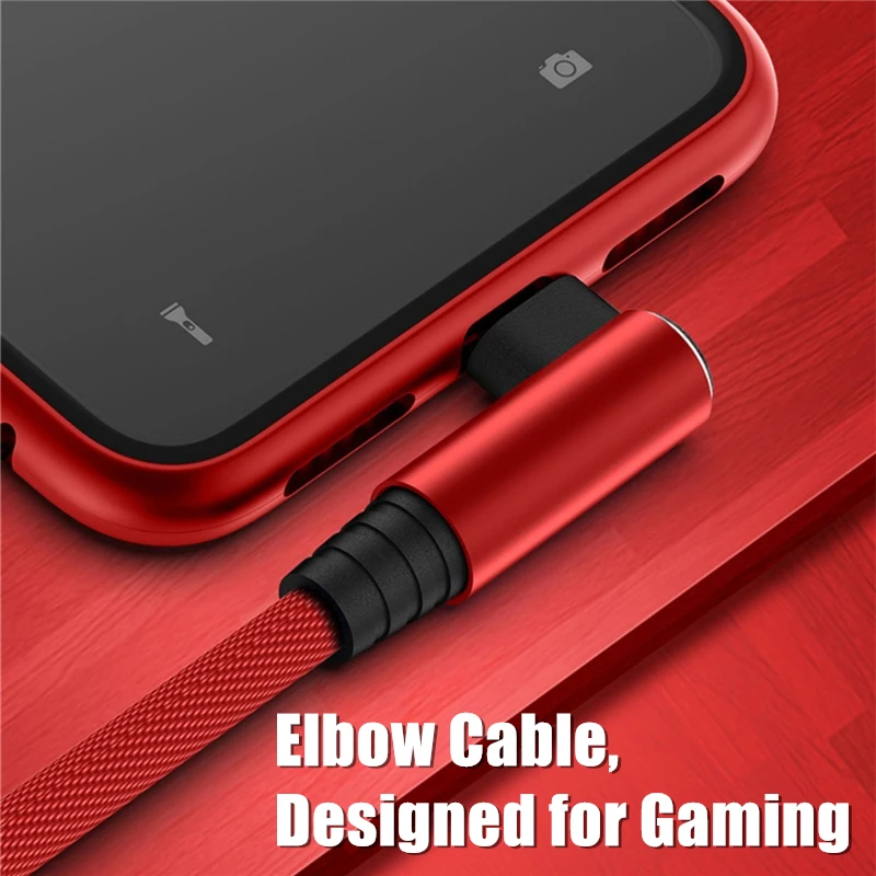 90 Degree Elbow Fast Charging Cable for iPhone 11 12 mini 13 Pro 14 Plus XS Max X XR 6 6S 7 8 Gaming USB Charger Cable 1m 2m 3m