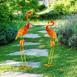 2pc, Large Metal Flamingo Garden Statues And Sculptures, Flamingo Bird Garden Art Outdoor Statue For Home Decor, Garden Decor, P