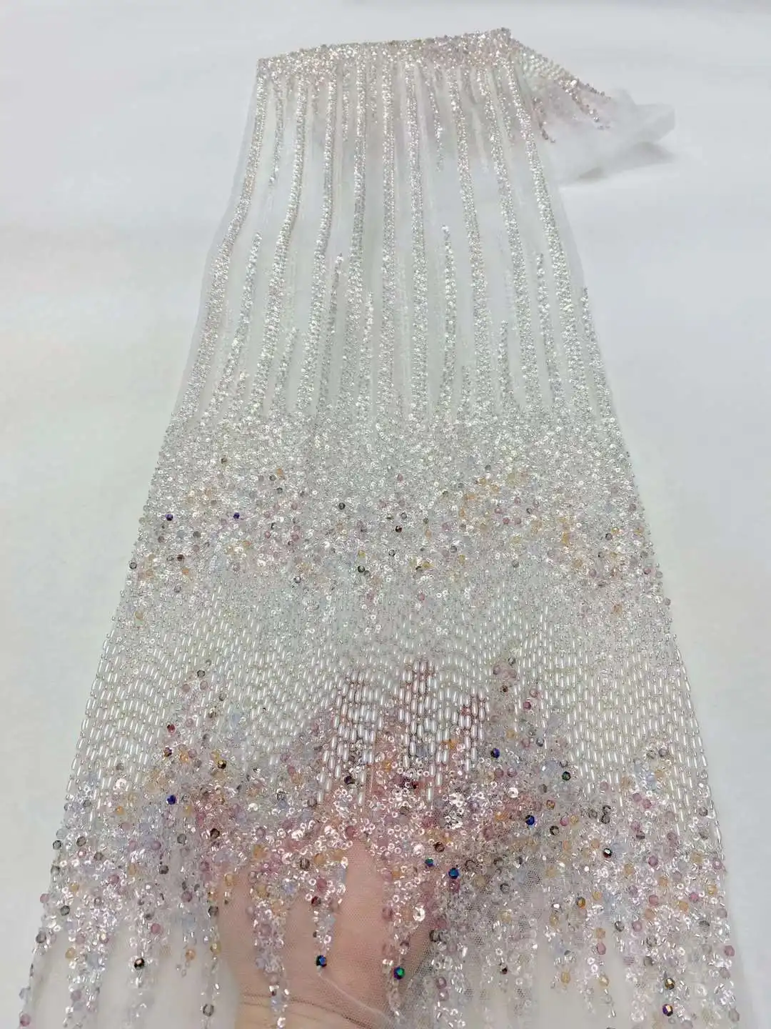 

African Mesh Groom Lace Fabric 2024 High Quality Nigerian Tulle Lace Fabric beads Sequins Lace Fabric For Wedding Party Dress