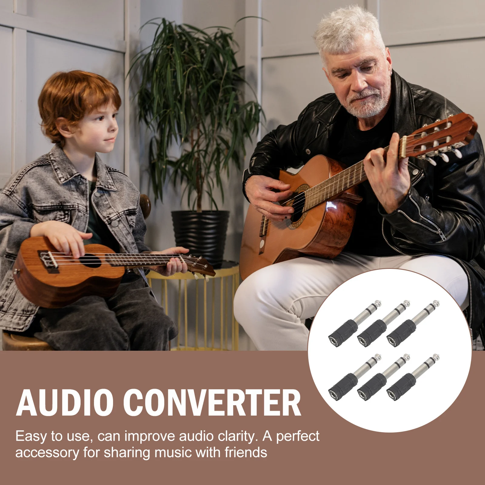 

6Pcs Guitar Audio Cable Adapter Microphone Connector Converter Audio Adapter for Stereo Video Recording System