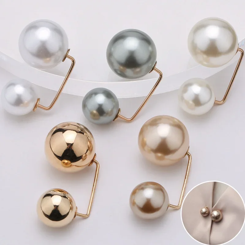 Double Pearl Brooch Women Coat Sweater Cardigan Collar Pin Button Brooches White Pearl Simple Elegant Banquet Decoration Jewelry