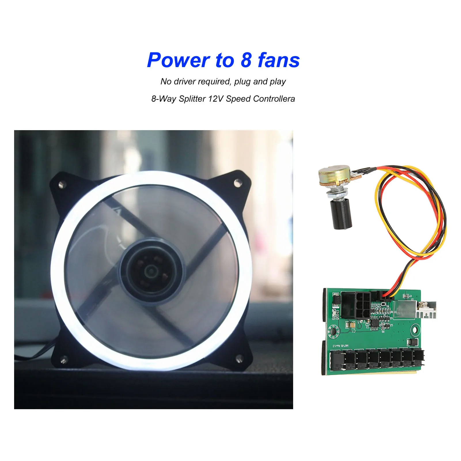 PC Fan Hub 2 Pin 3 Pin 4 Pin Fan Adapter PWM PC Case Cooling Fan Hub Voltage Regulator 8 Way Splitter 12V Speed ​​Controller