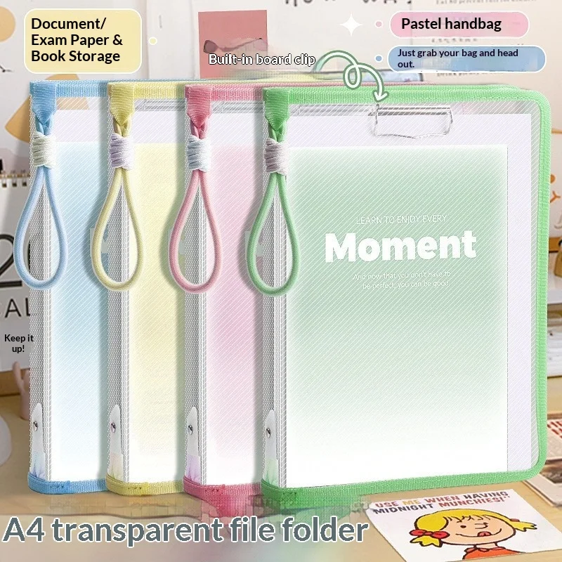 Document Bag Transparent with Handle Zipper Hard Shell File Folder for Students Test Paper Organizer Cartoon Design Storage view 3