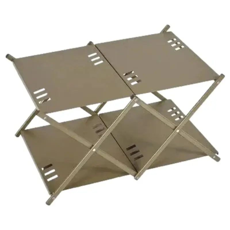 Folding Camping Table Aluminum Alloy Storage Rack Outdoor Picnic Barbecue Camp Table 2 Layers Storage Shelf Picnic Camping Table