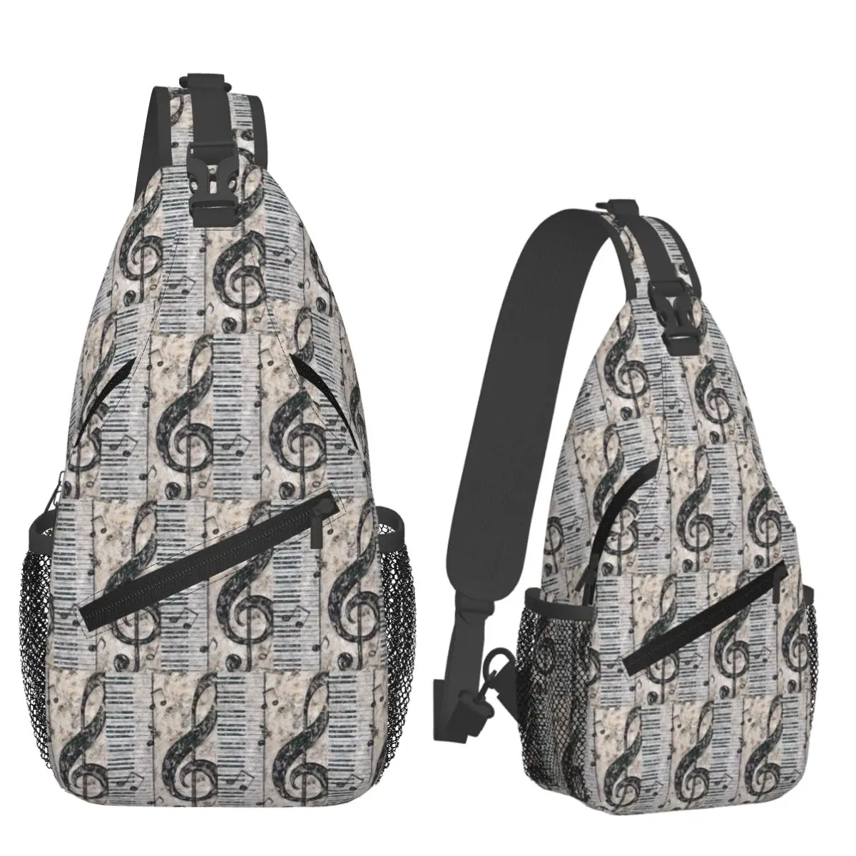 Musical Notes And Piano Keyboard Chest Bag Men Sling Crossbody Backpack Chest Bag Traveling Hiking Daypack Shoulder Bag