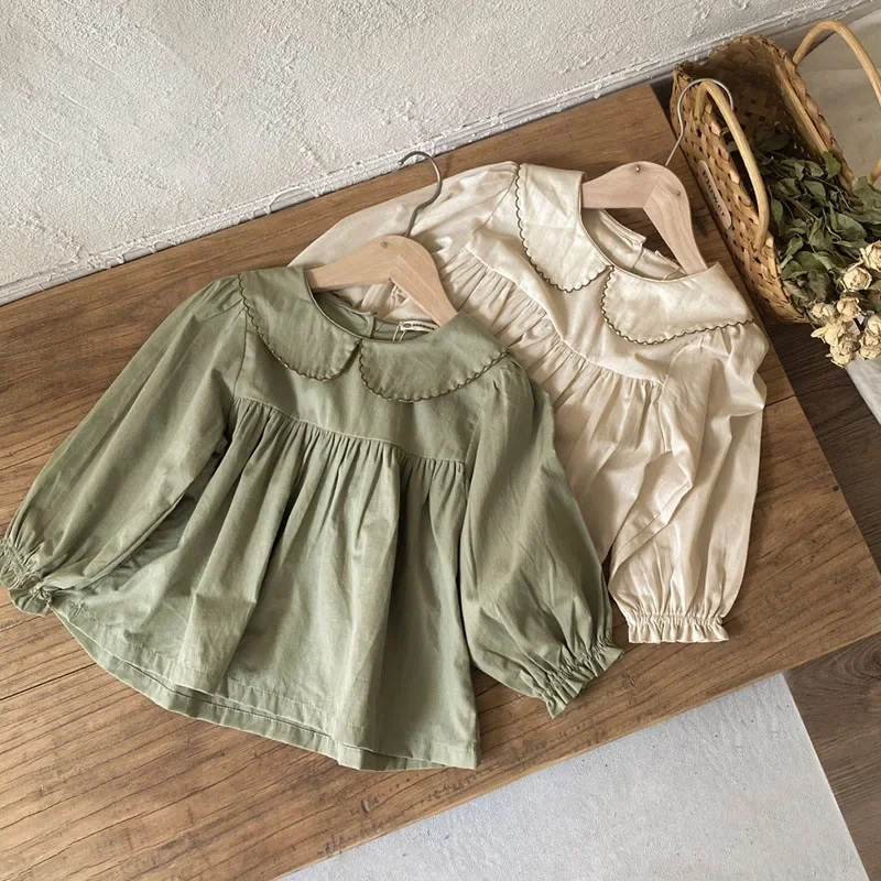 2026 New Autumn Baby Girls Pullover Tops 3-6Yrs Kids Casual Loose T-shirt Long sleeved cotton solid color Baby Girls Shirt 4