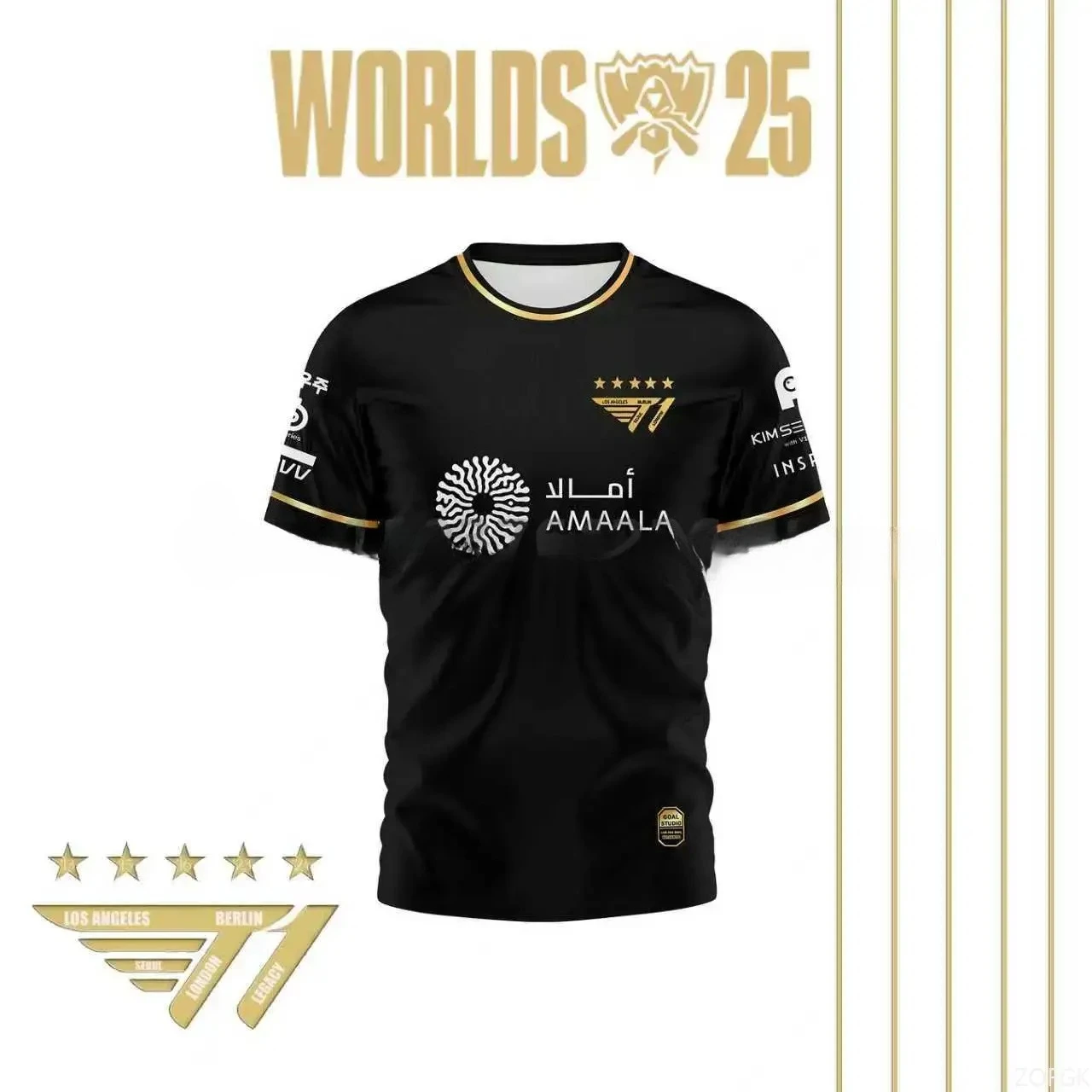 Faker Jersey League of Legends 2025 Campeão Mundial All-Black Team Jersey Camiseta Lol Esports Lck T1 Team Large Top