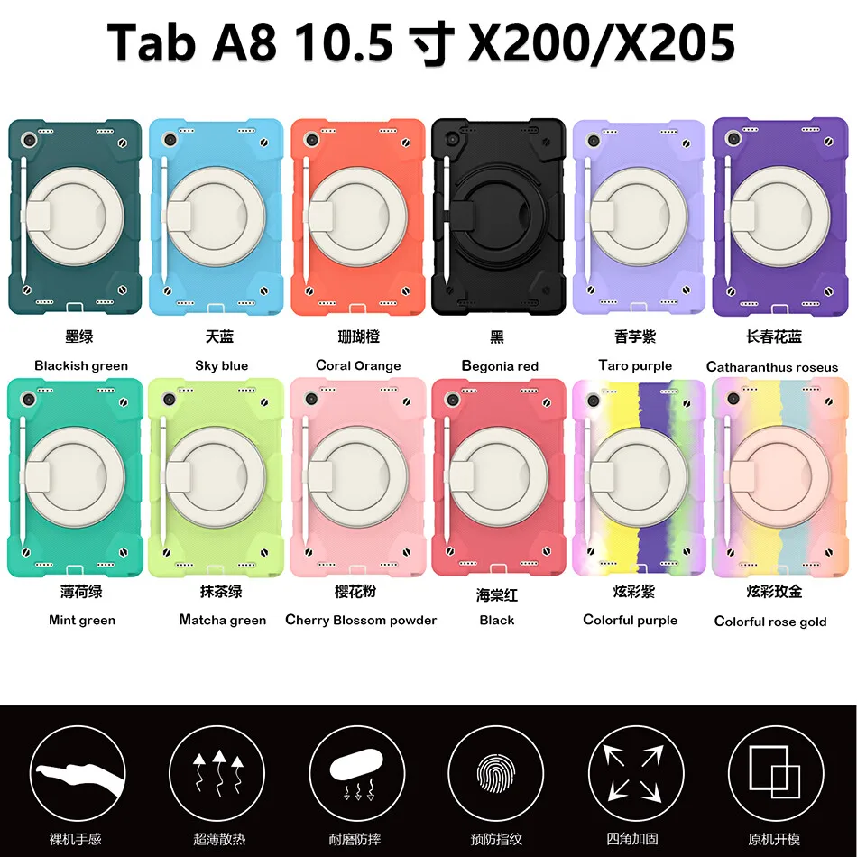 Coque en Silicone pour Samsung Galaxy Tab A8 10.5 X205 X200, étui résistant aux chocs pour enfants avec poignée et sangle, couleur bonbon